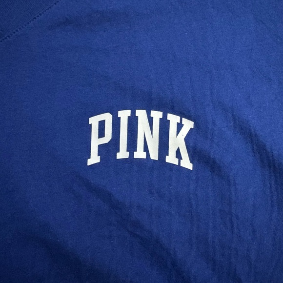 NWT VS Victoria’s Secret Pink Varsity Crop V-Neck Tee Blue White Color Block XXL - Picture 3 of 10
